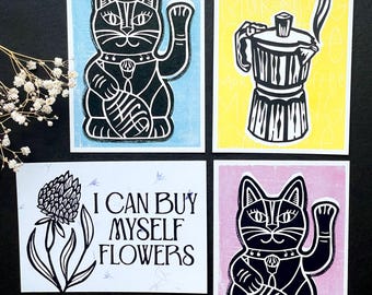 Conjunto de postais Winkekatze - Espresso - Flores | Formato DIN A6 | Papel 100% reciclado | Postais