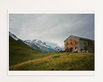 Tour du Mont Blanc DIGITAL DOWNLOAD | Col de Balme Refuge | Oil Painting Style Print | Landscape Photography Wall Art | Film Photography