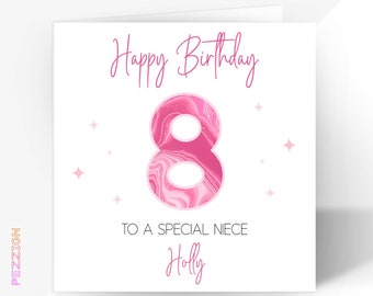 Personalised Girls Birthday Card For 8th Birthday, 9th Birthday, 10th Birthday - Daughter Granddaughter Niece Girls Pink Birthday Card
