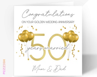 50e anniversaire de mariage d'or | Personnalisé pour maman et papa, sœur, frère, beau-frère, tante et oncle, grand-mère et grand-père