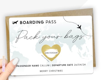 Personalised Boarding Pass Scratch Card - Surprise Holiday & Travel Birthday Gift - Unique Reveal Idea - Fake Pass for Surprise Destination