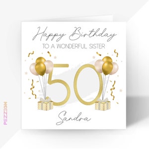 Gepersonaliseerde 50e verjaardagskaart | Gouden Champagne wenskaart voor hem of haar | Broer, man, vrouw, zus, vader, moeder, vriend, oma