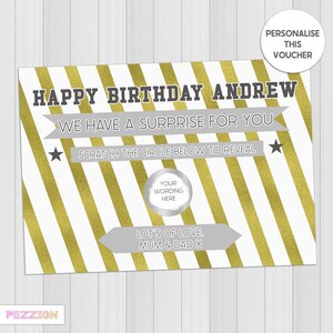 Carte à gratter personnalisée Birthday Gold Ticket, Carte Reveal, Voucher, Surprise, Cadeau, Pour lui, Pour elle, Anniversaire, Week-end