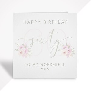 Gepersonaliseerde 60e verjaardagskaart - voor moeder, tante, oma, oma, oma, zus, bloemen 60e verjaardagskaart voor vrouwen