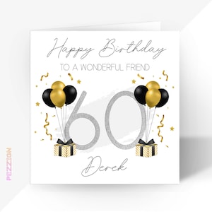 Personalised 60th Birthday Card | Black Gold Greetings Card for Him or Her | Brother, Husband, Wife, Sister, Dad, Mum, Friend