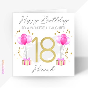 Gepersonaliseerde 18e verjaardagskaart - voor haar, dochter, kleindochter, nichtje, peetdochter, zus - aangepast meisjes 18e cadeau - roze en goud