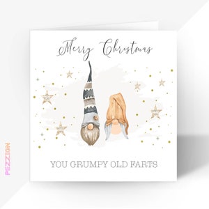 Grumpy Gonks Christmas Card - Funny Joyeux Noël Gnomes - Pour maman et papa, grand-mère, grand-père, couples, frère, sœur, beaux-parents