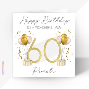Tarjeta de cumpleaños número 60 personalizada / Tarjeta de felicitación con champán dorado para él o ella / Hermano, Esposo, Esposa, Hermana, Papá, Mamá, Amiga, Abuela