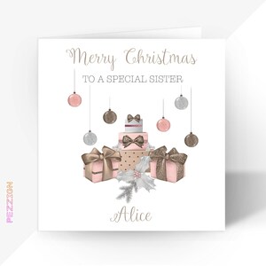 Biglietto di Natale personalizzato per mamma, figlia, nipote, moglie, figlioccia / Biglietto di buon Natale accogliente e di lusso / Oro rosa