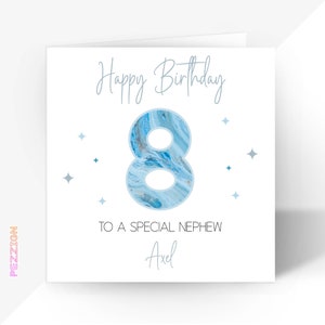 Tarjeta de cumpleaños personalizada para niños para 8.° cumpleaños, 9.° cumpleaños, 10.° cumpleaños - Hijo, nieto, sobrino - Tarjeta de cumpleaños para niños azul