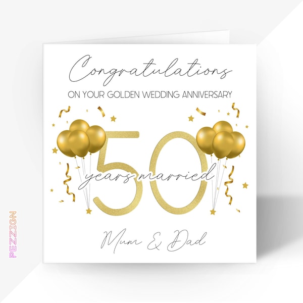 50th Golden Wedding Anniversary Card | Personalised for Mum and Dad, Sister, Brother, in-law, Aunty and Uncle, Nan and Grandad