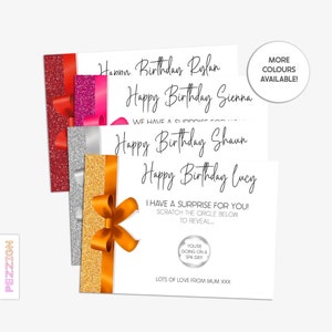 Carte à gratter personnalisée Reveal Voucher For Birthday Surprise Christmas Gift Idea Experience Day Concert Spa