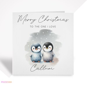 Tarjeta navideña de pingüino para novio, esposo, novia, esposa / regalo de Navidad personalizado para pareja