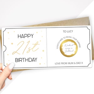 Carte à gratter 21e anniversaire | Cadeau d'anniversaire personnalisé | Bon d'achat de luxe pour joyeux anniversaire | Billet surprise à gratter pour révéler