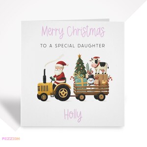 Carte de Noël tracteur - carte de Noël animaux de la ferme père Noël pour petite fille, fille, petite-fille, filleule ou nièce