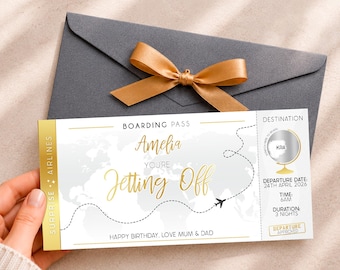 Scratch Reveal Bordkarte - Personalisiertes Urlaubsticket, Überraschungsziel als Geschenk zum Geburtstag, Jubiläum, Weihnachten