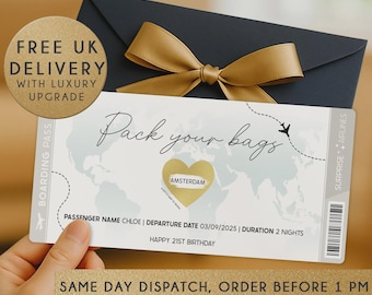 Scratch Reveal Boarding Pass – Personalised Holiday Ticket, Surprise Trip Gift, Travel Scratch Card for Birthday or Anniversary