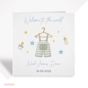 Carte personnalisée pour nouveau-né garçon - Bienvenue dans le monde - Cadeau de naissance pour fils, petit-fils, neveu ou filleul - Joli souvenir bleu