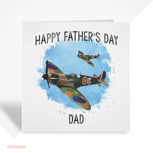 Carte personnalisée Spitfire pour la fête des pères - Conception d'avion de chasse de la Seconde Guerre mondiale pour papa, grand-père ou beau-père - Cadeau souvenir pour lui