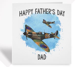Personalised Spitfire Father’s Day Card – WW2 Fighter Plane Design for Dad, Grandad or Stepdad – Keepsake Gift for Him