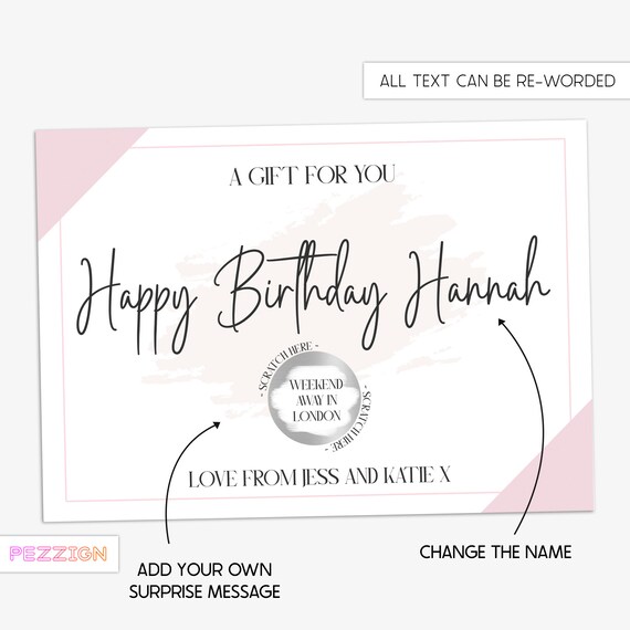 Details about   Personalised Scratch Card Reveal Voucher Birthday Surprise Holiday Gift For Her 