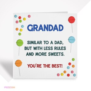 Carte de fête des pères amusante personnalisée pour grand-père | Moins de règles, plus de douceurs | Cadeau grand-père du petit-fils/petite-fille