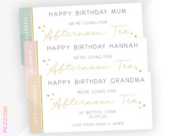 Personalised Afternoon Tea Voucher - Customised Gift for Her - 80th 70th 60th 40th 30th 21st 18th 16th Birthday - Gift Idea Ticket Coupon