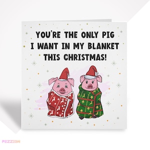 Carte de Noël pour mari, petit ami, femme ou petite amie - Carte de Noël drôle de cochons dans des couvertures
