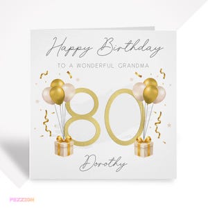 Tarjeta de cumpleaños número 80 personalizada / Tarjeta de felicitación en champán y dorado para ella o él / abuela, mamá, papá, hermana, amiga, esposa, prima, suegra