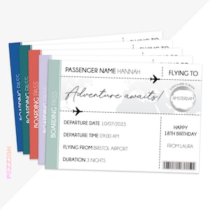 Carte à gratter de carte d’embarquement personnalisée, voyage de vacances surprise, bon de carte d’anniversaire de voyage, idée de révélation de cadeau unique, cadeau de fête des pères