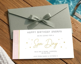 Personalised Spa Day Voucher - Customised Gift Idea For Birthday, Anniversary, Christmas - Surprise Reveal Ticket Coupon - For Her, For Him