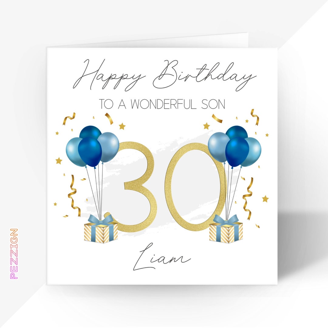 Personalised 30th Birthday Card Blue Gold Greetings Card for Him or Her ...