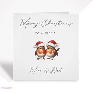Cartão de Natal para mamãe e papai, avó e avô, tia e tio | Cartão de Natal de casal fofo Robin personalizado para a família
