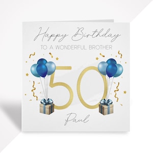 Personalisierte 50. Geburtstagskarte | Blau Gold Grußkarte für Sie und Ihn | Bruder, Mann, Frau, Schwester, Papa, Mutter, Onkel, Freund, Schwiegereltern