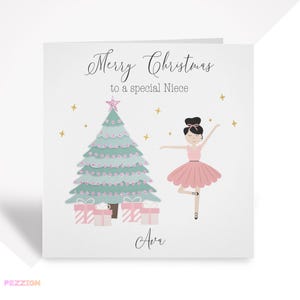 Carte de Noël personnalisée ballerine - Parfaite pour une fille, une petite-fille, une nièce, une filleule