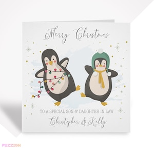 Biglietto di Natale personalizzato con pinguino / Biglietto di Natale carino per coppia per figlio, figlia, fidanzato, marito, moglie