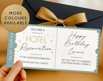Bon cadeau personnalisé pour un séjour à l'hôtel surprise | Billet escapade week-end | Idée cadeau parfaite pour les anniversaires, les anniversaires et Noël