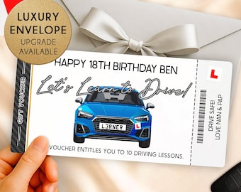 Personalised Driving Lesson Gift Voucher – 17th, 18th or 21st Birthday or Christmas Gift for Learner or New Driver
