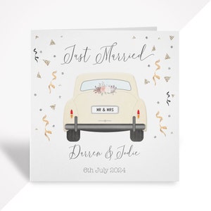 Carte de mariage personnalisée Just Married, voiture de mariage, félicitations, mariés, carte de M. et Mme, carte de M. et M, carte de Mme et Mme