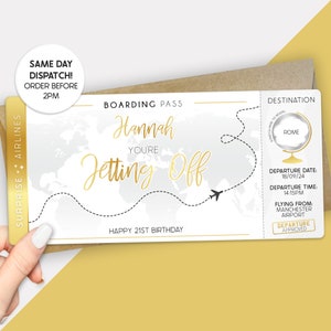 Personalised Boarding Pass Scratch Card, Surprise Holiday Reveal, Plane Ticket - Birthday, Anniversary, Christmas Gift with Envelope