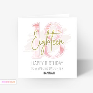 Tarjeta personalizada de cumpleaños número 18 para hermana, amiga, hija, sobrina, prima, amiga, para ella, rosa, oro
