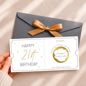 Tarjeta rasca y gana para tu 21.º cumpleaños / Regalo personalizado para revelar tu cumpleaños / Cupón de lujo para un feliz cumpleaños / Boleto sorpresa para rascar y revelar
