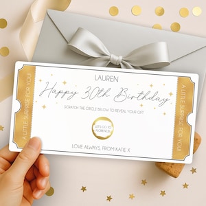 Tarjeta de cumpleaños personalizada para rascar: tarjeta regalo sorpresa para rascar para los 18, 21, 30, 40, 50 y 60 años.