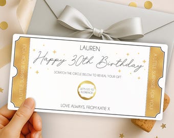 Personalised Birthday Scratch Card – Scratch to Reveal Surprise Gift Voucher for 18th, 21st, 30th, 40th, 50th, 60th
