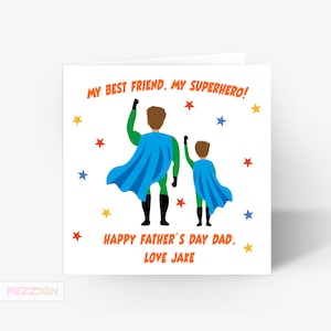 Carte personnalisée de fête des pères de super-héros pour papa, grand-père, beau-père, de fils, fille