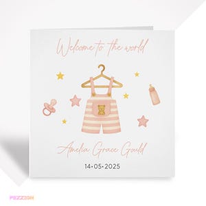 Carte personnalisée pour bébé fille - Bienvenue dans le monde - Cadeau de naissance pour fille, petite-fille, nièce ou filleule - Joli souvenir rose