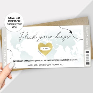 Personalised Boarding Pass Scratch Card - Surprise Holiday & Travel Birthday Gift - Unique Reveal Idea - Fake Pass for Surprise Destination
