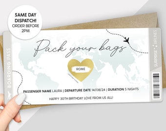 Personalised Boarding Pass Scratch Card - Surprise Holiday & Travel Birthday Gift - Unique Reveal Idea - Fake Pass for Surprise Destination