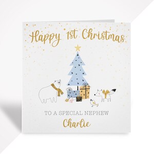 Carte personnalisée pour le premier Noël de bébé | Nouveau-né 1er Noël | Carte de Noël mignonne de bébé | Petit-fils, fils, neveu, filleul