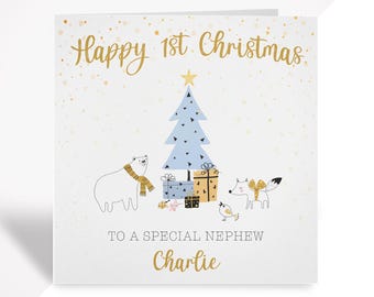Personalised 1st Christmas Card For Baby Boy - Custom Santa Claus Card For Son, Grandson, Nephew